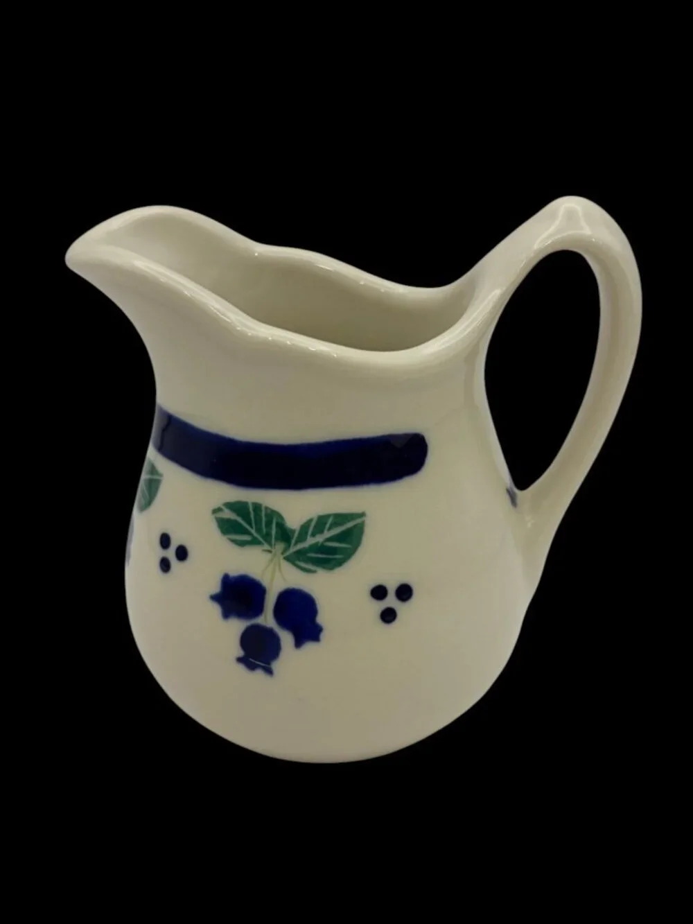 Hartstone Pottery Wild Blueberry Creamer USA Stoneware Blue White Pitcher